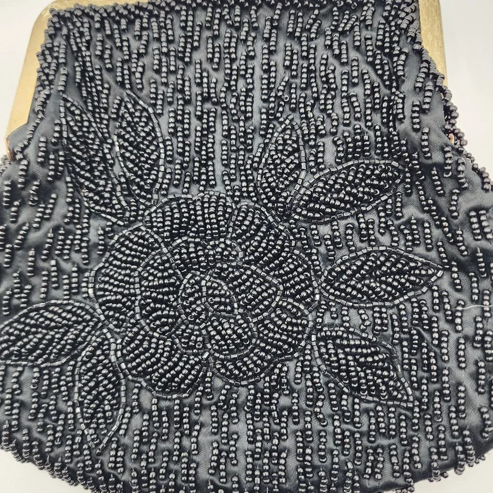 Vintage La Regale Women's Beaded Black Cocktail Party Clutch No Shoulder Chain
